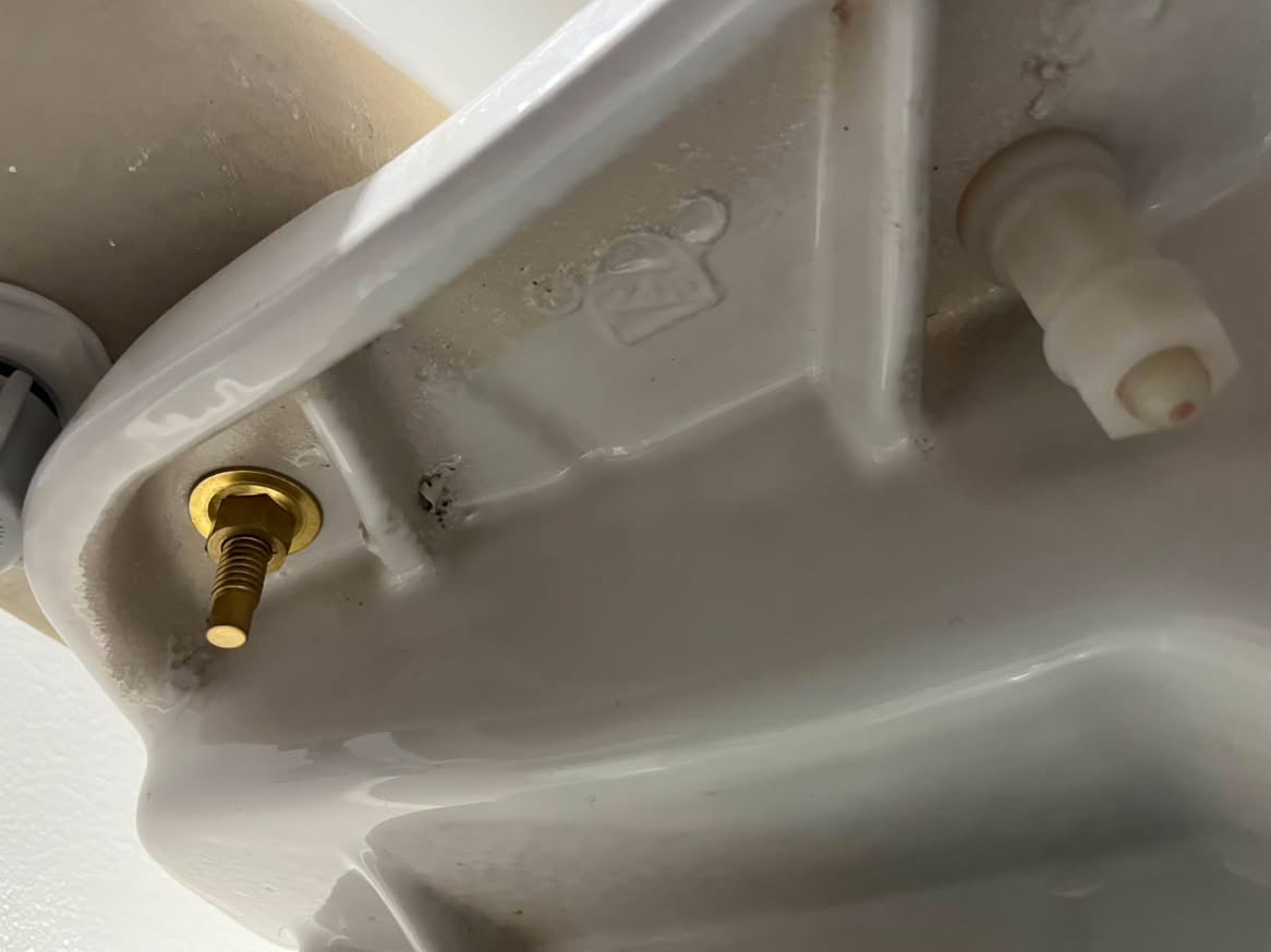 After: the same toilet underside cleaned to a shine